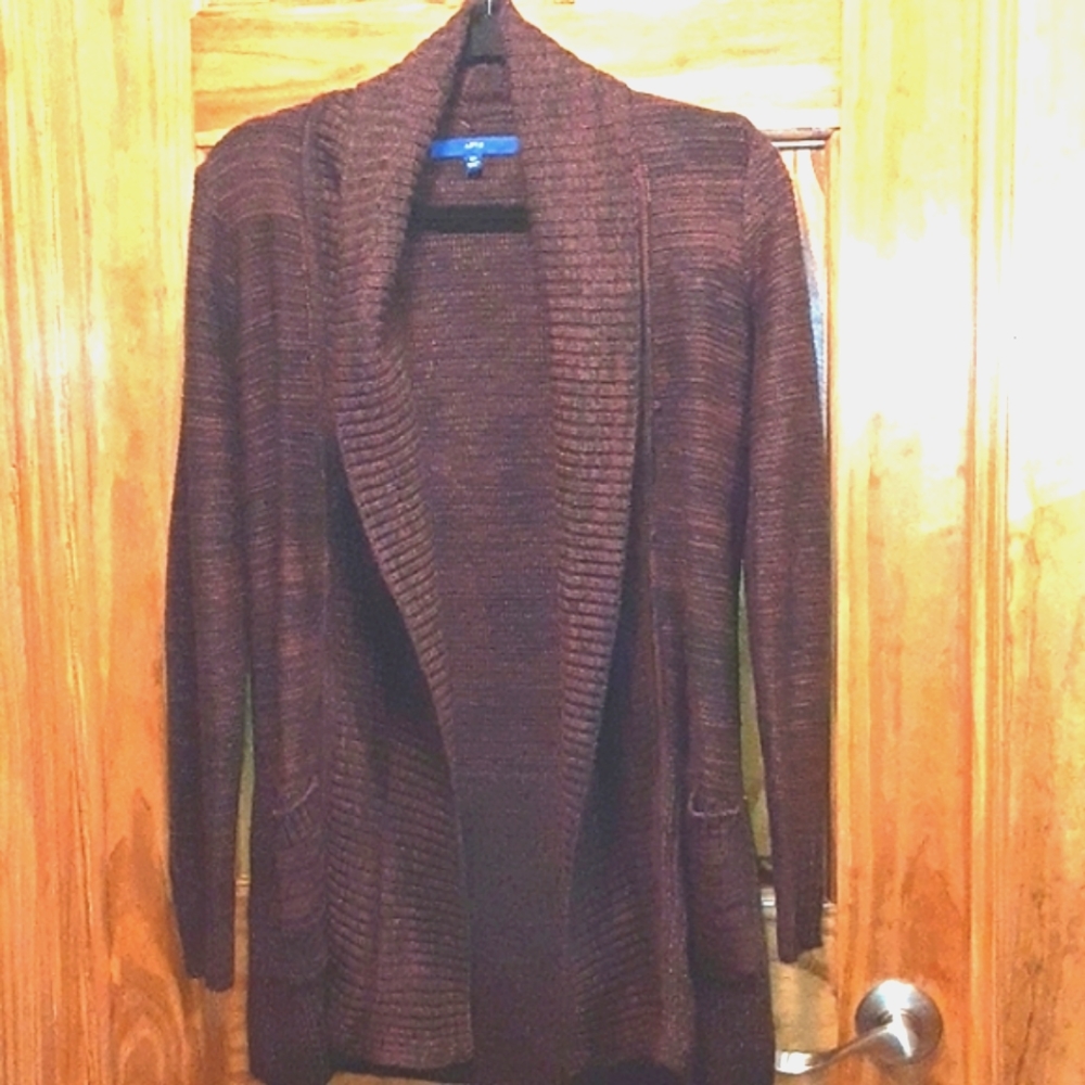 Open Front Rib Knit Cardigan. Brown\Multi